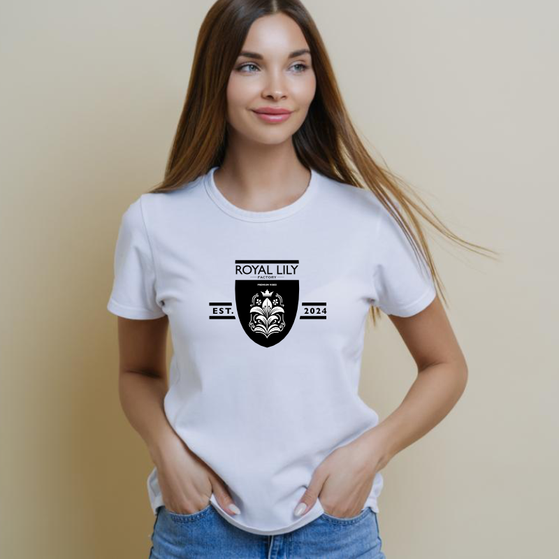 S010 Shirts Classic (White) Flower Crest in Black