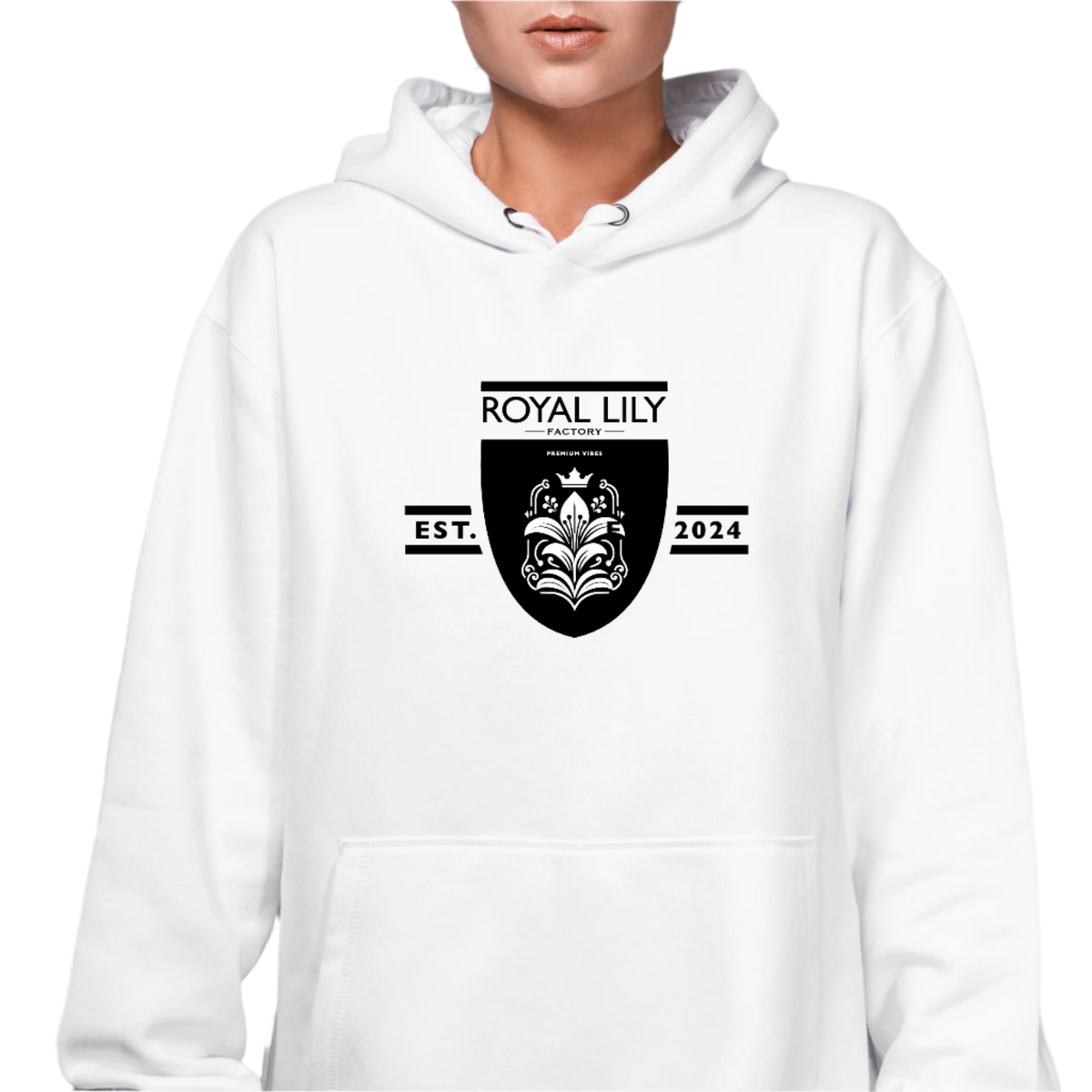 H006 Hoodies Classic (White) Blk Logo Flower White