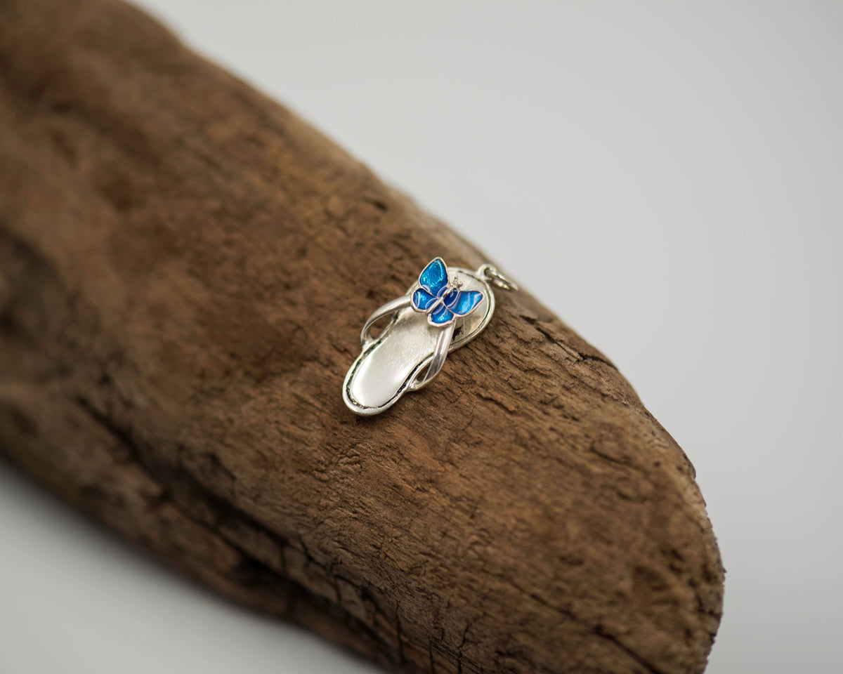 011 Pendant Flip Flop with Blue Butterfly
