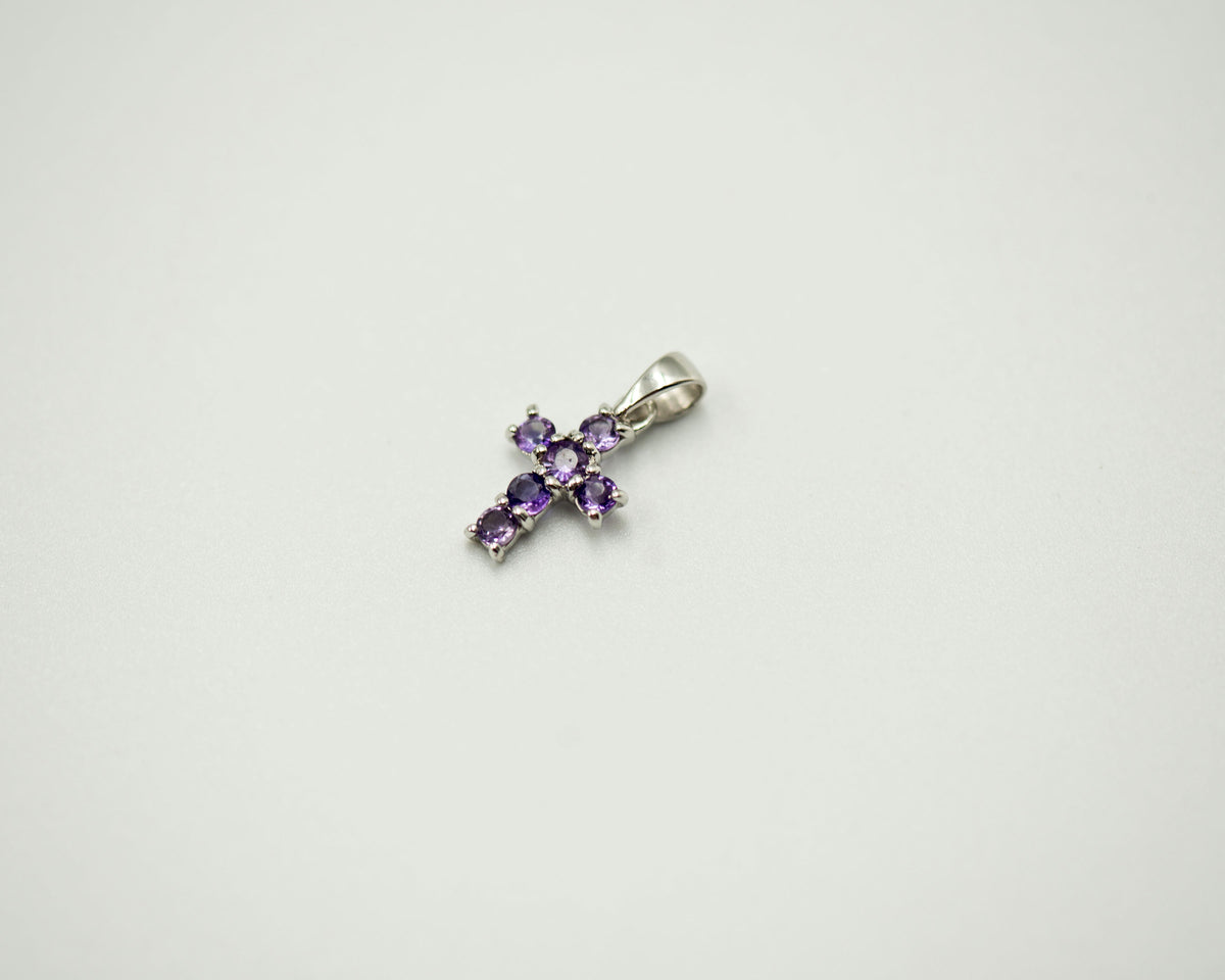 085 Pendant February Birthstone Purple Cross