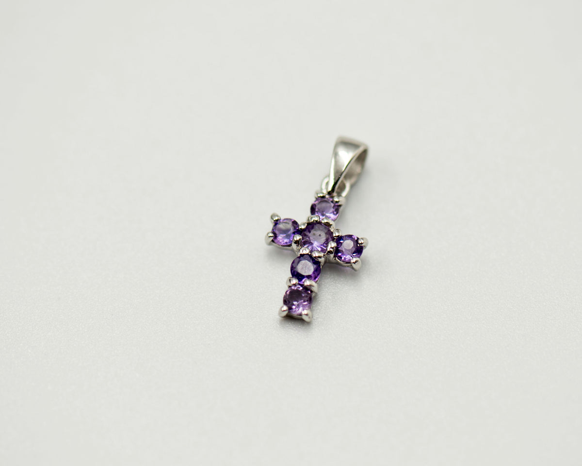 085 Pendant February Birthstone Purple Cross