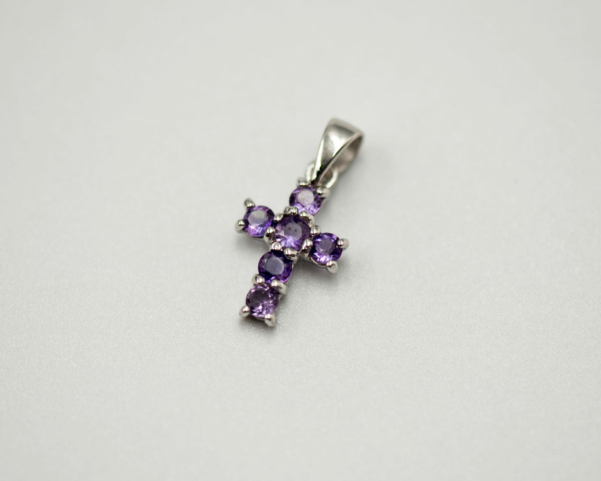 085 Pendant February Birthstone Purple Cross