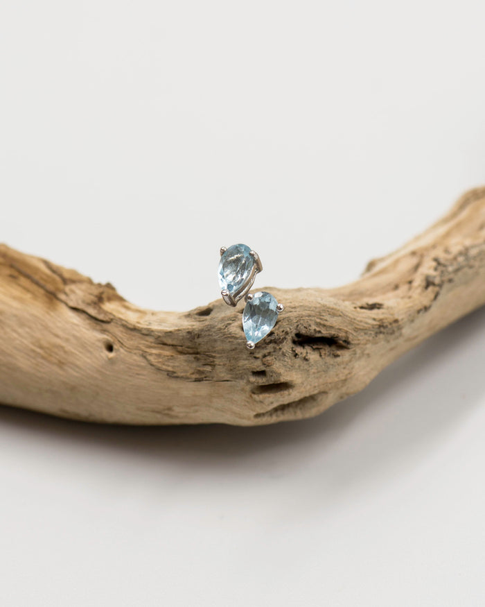 055 Earrings 8X5mm Blue Topaz Pear shape studs