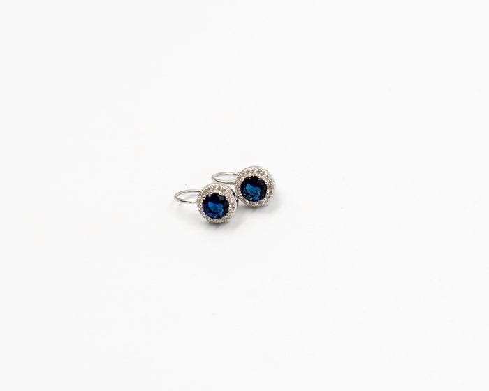 066 Earrings Silver and Cubic dark blue with Zirconia stones around it