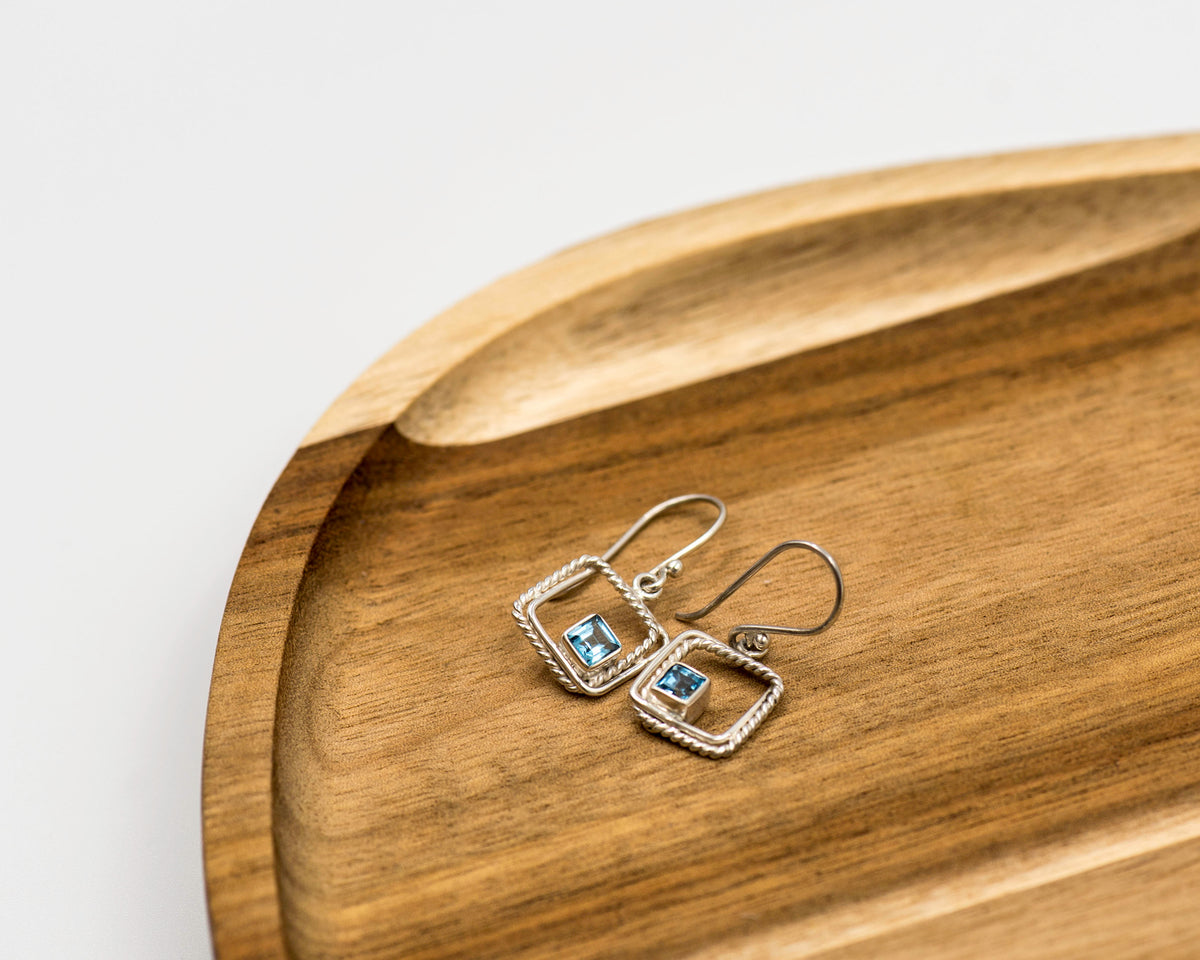 067 Earrings Blue Topaz Square