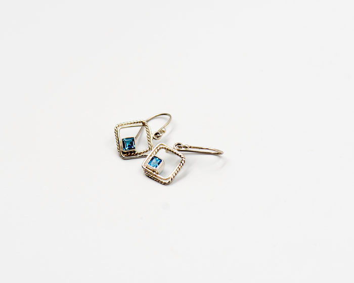 067 Earrings Blue Topaz Square