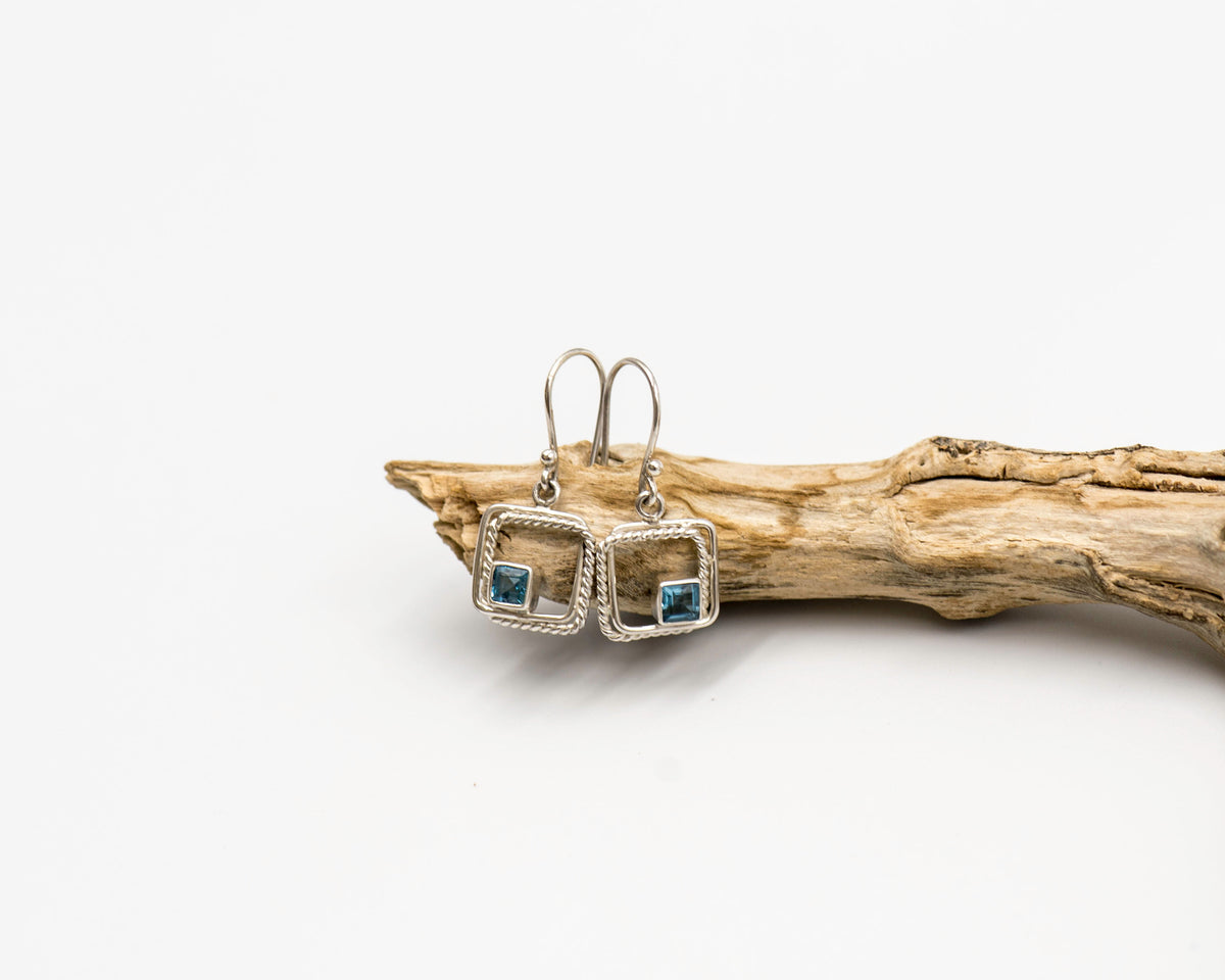 067 Earrings Blue Topaz Square