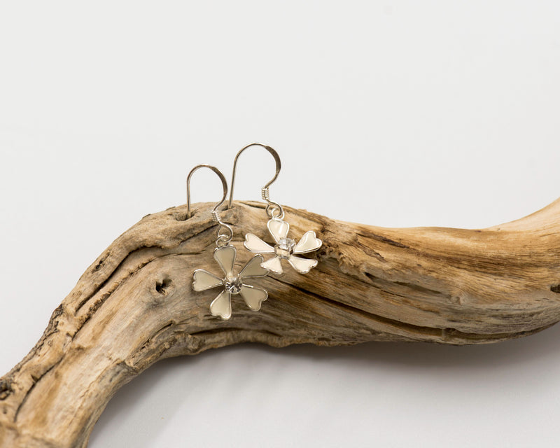 071 Earrings Studs Silver and Cubic Flowers