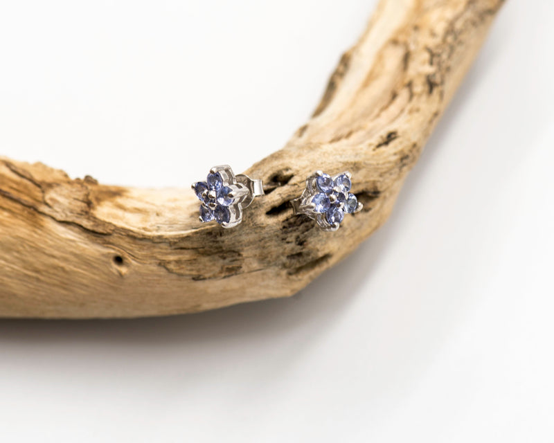 080 Earrings Studs Blue Flower