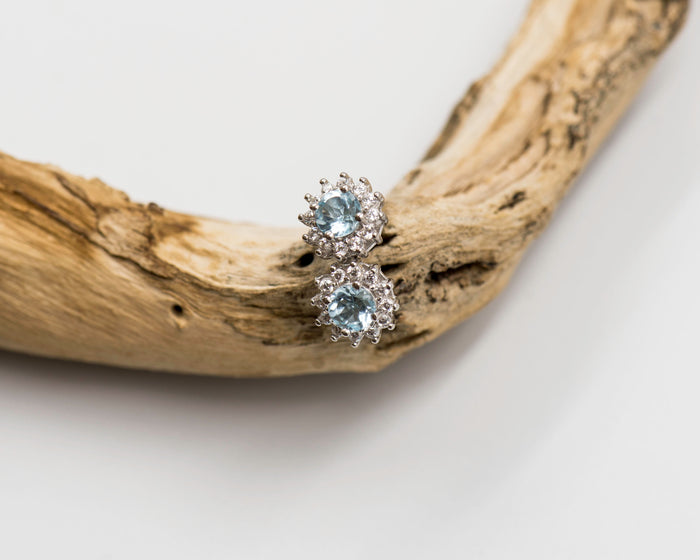 079 Earring Studs Blue and White Topaz