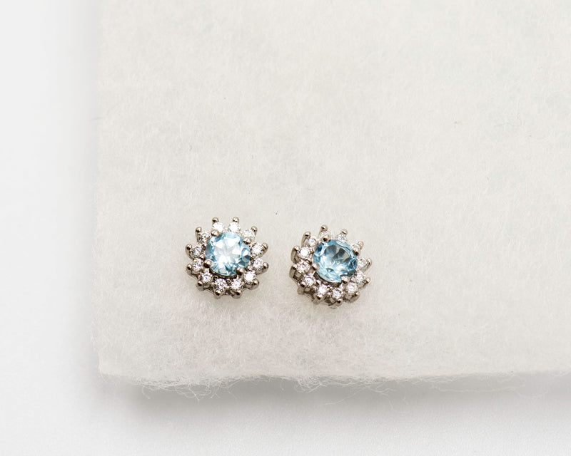 079 Earring Studs Blue and White Topaz