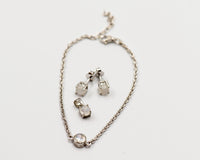 145 "Elegant silver 3-piece set, featuring round earrings with 50mm June rainbow moonstone stones, a matching pendant, and a bracelet with rainbow moonstone stones