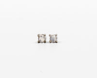 115 Earring Elegant silver 3mm stud earrings featuring a Rainbow April moonstone birthstone.