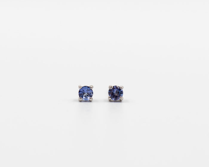 120 Earring Elegant silver 3mm stud earrings featuring a September sapphire birthstone.