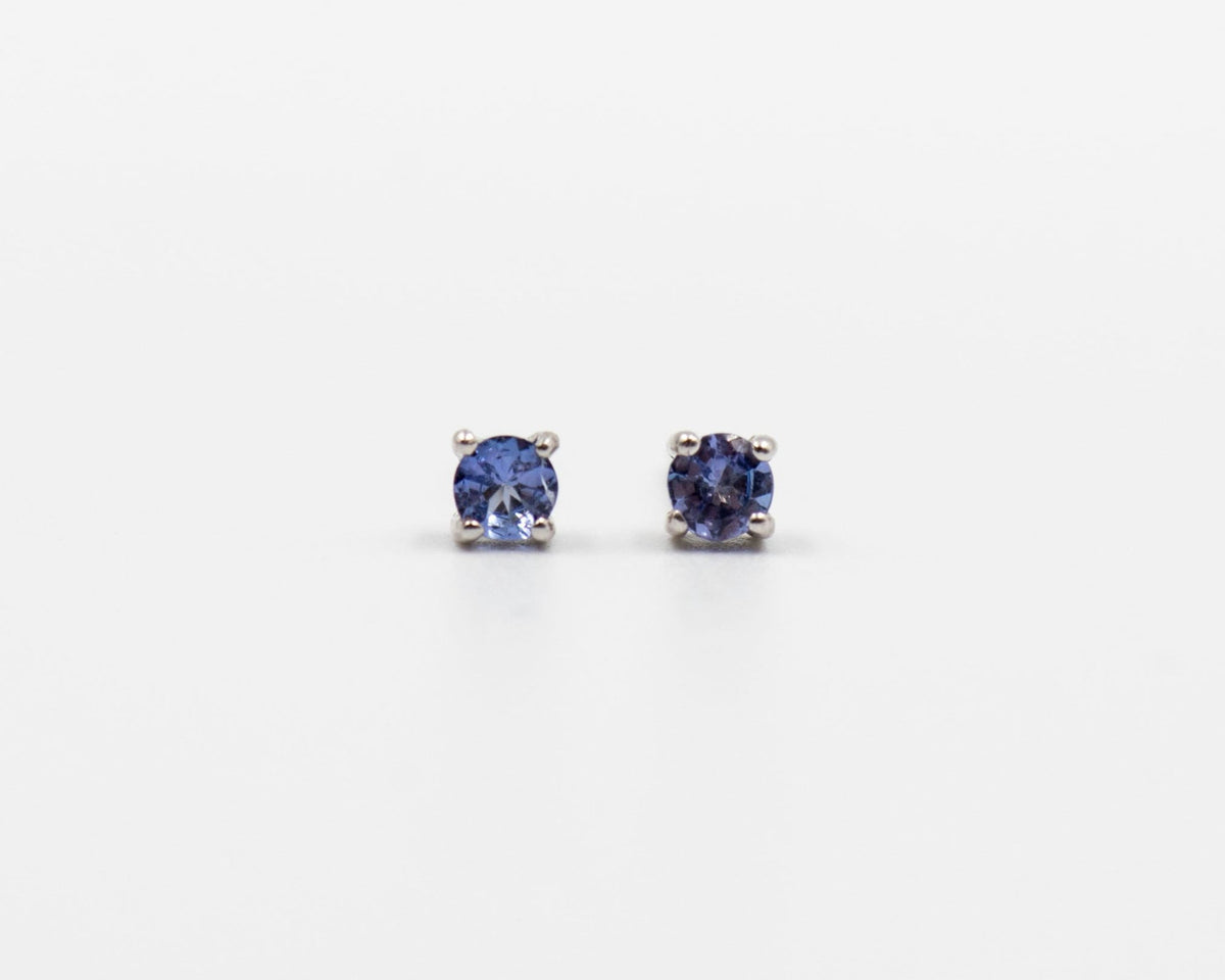 120 Earring Elegant silver 3mm stud earrings featuring a September sapphire birthstone.
