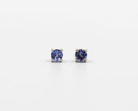 120 Earring Elegant silver 3mm stud earrings featuring a September sapphire birthstone.