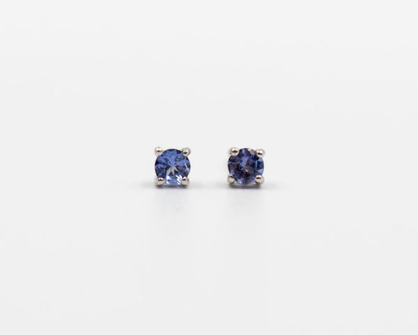 120 Earring Elegant silver 3mm stud earrings featuring a September sapphire birthstone.