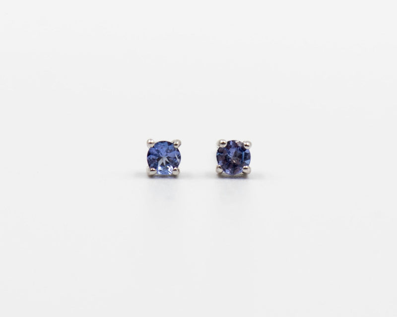 120 Earring Elegant silver 3mm stud earrings featuring a September sapphire birthstone.
