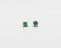 116 Earring Elegant silver 3mm stud earrings featuring a May emerald birthstone.
