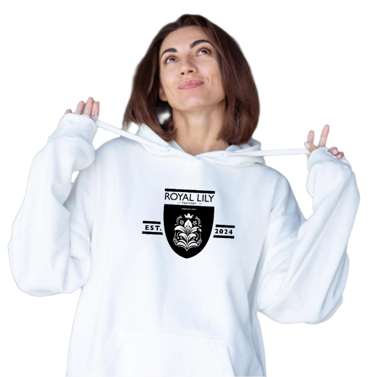 H006 Hoodies Classic (White) Blk Logo Flower White