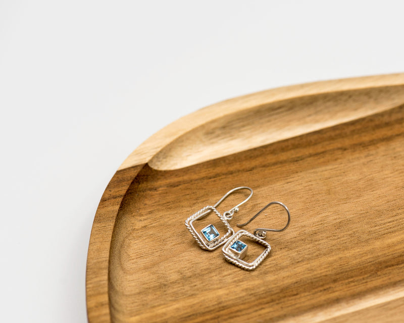 067 Earrings Blue Topaz Square