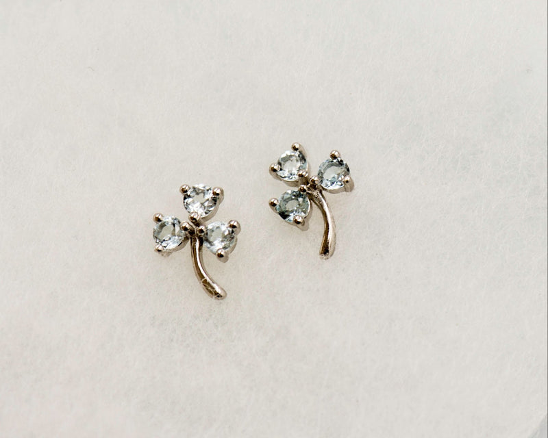 062 Earrings Studs Silver Blue Topaz Flower Studs